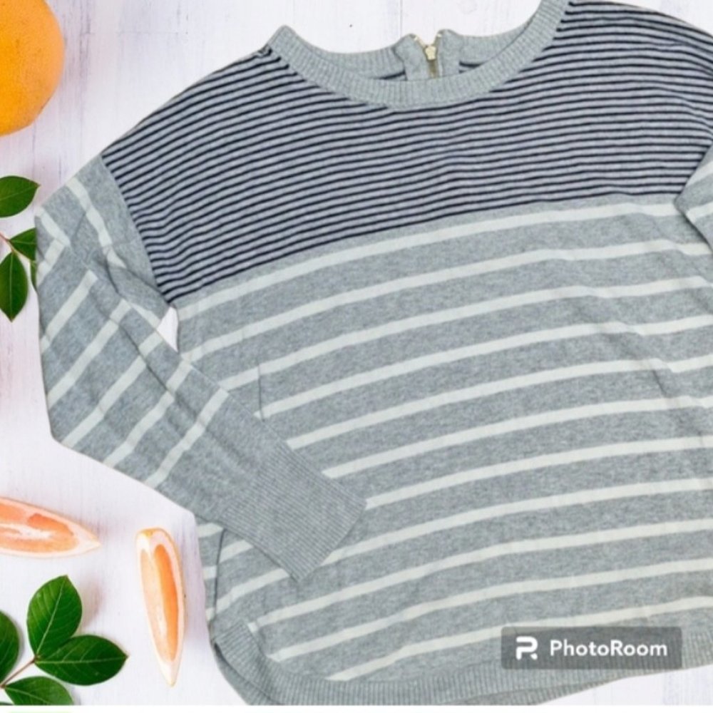 Crown and ivy Heather grey zip back sweater with stripes